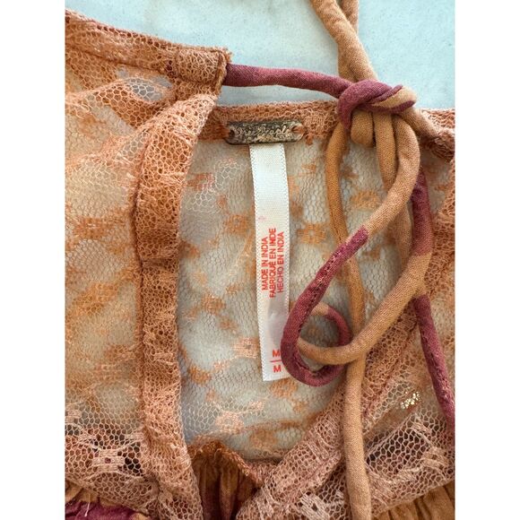 Free People Tilly Printed Tunic Dress • Medium • Coral & Burgundy Boho - Picture 10 of 10